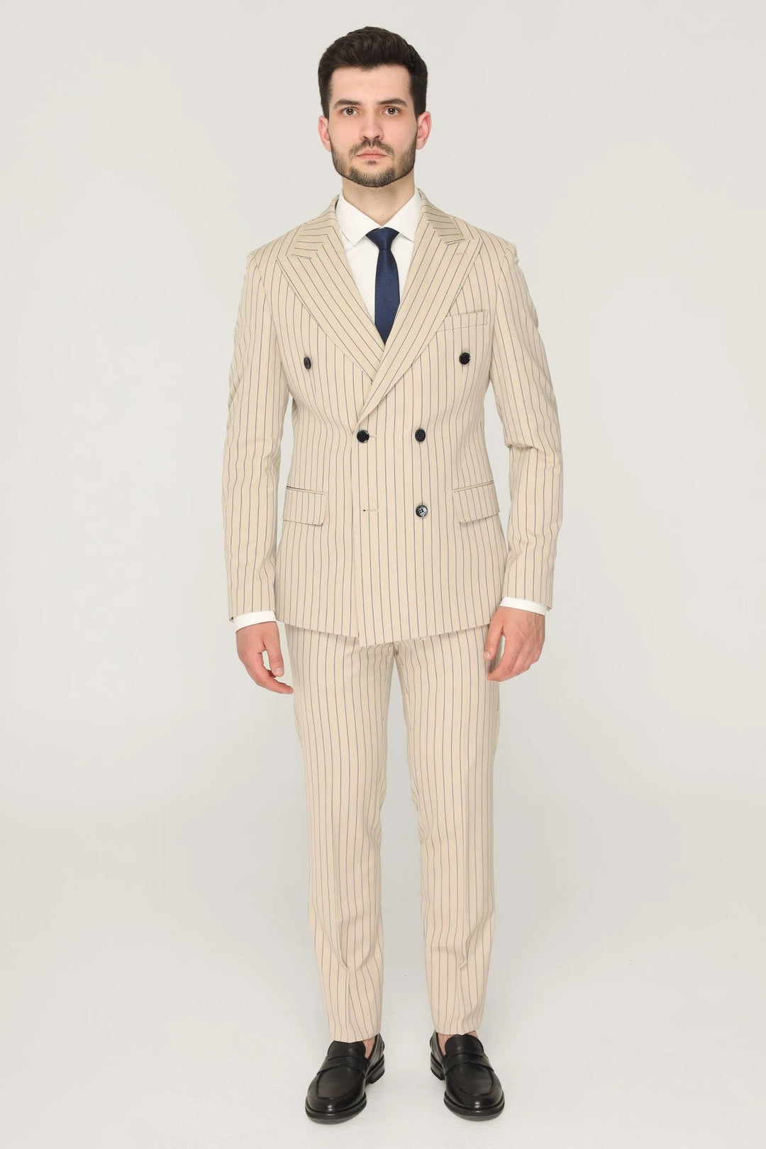 Formal Men's 2 Pieces Mens Suit Peak Lapel Striped Tuxedos (Blazer+Pants) mens event wear