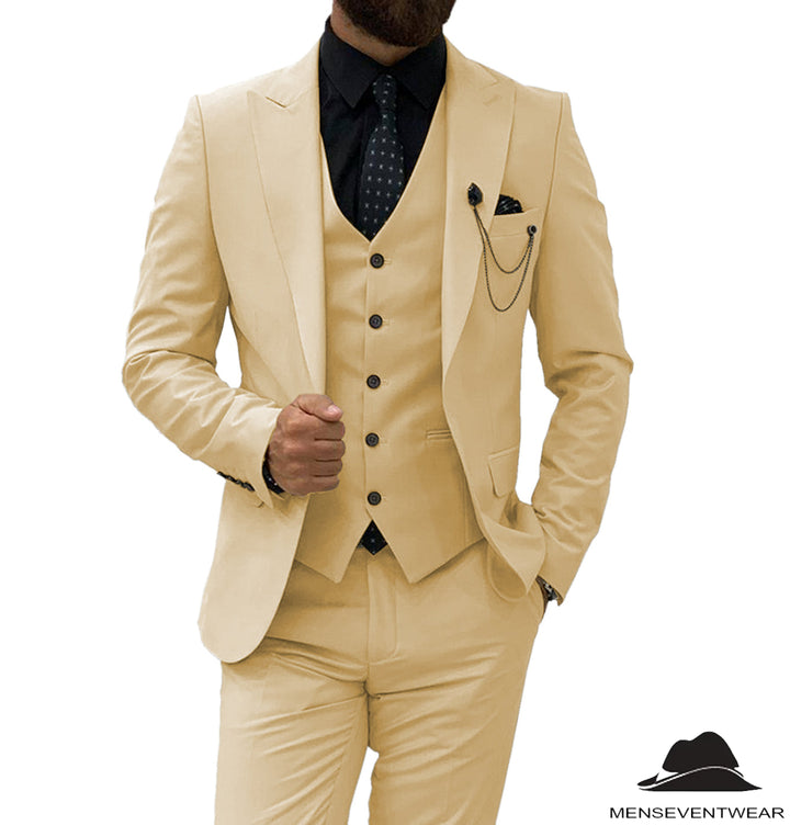 Formal Men's 3 Pieces Flat Slim Fit Peak Lapel Tuxedos For wedding (Blazer+vest+Pants) mens event wear