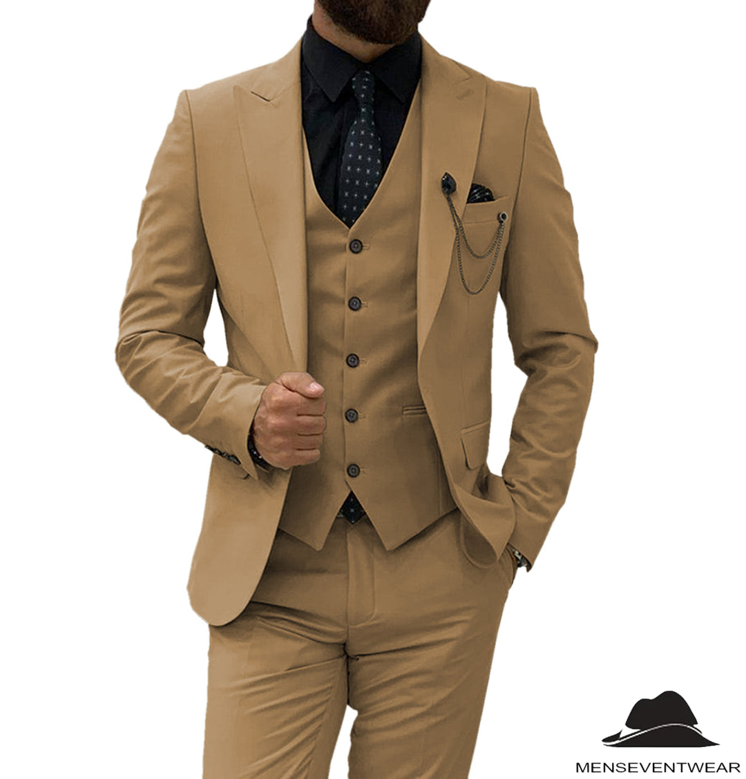 Formal Men's 3 Pieces Flat Slim Fit Peak Lapel Tuxedos For wedding (Blazer+vest+Pants) mens event wear