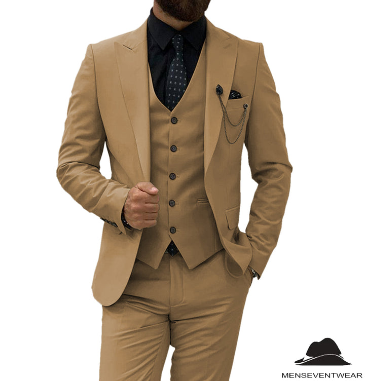 Formal Men's 3 Pieces Flat Slim Fit Peak Lapel Tuxedos For wedding (Blazer+vest+Pants) mens event wear