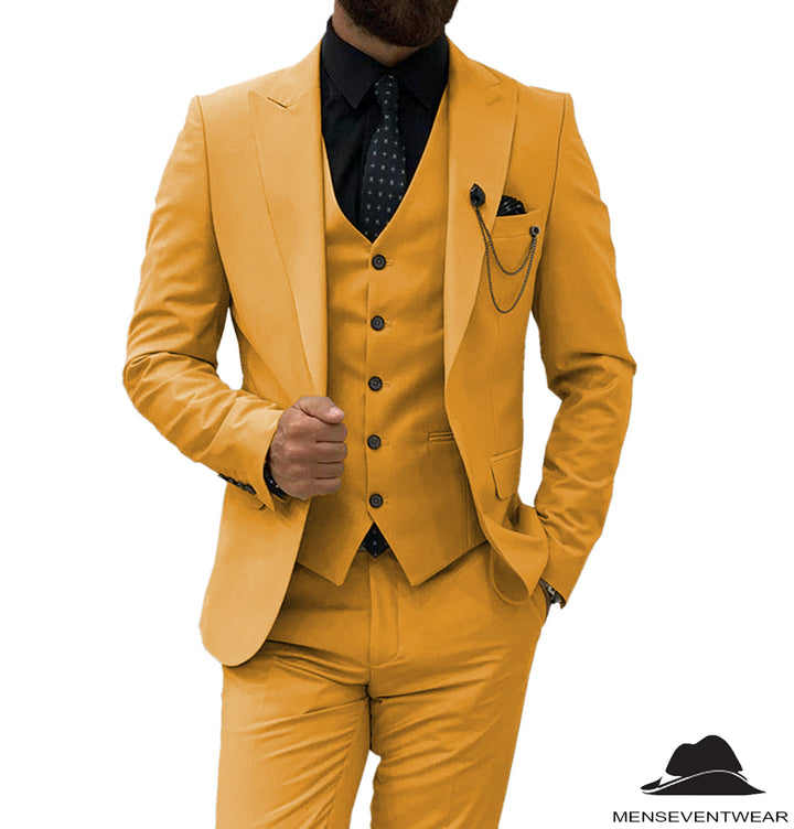 Formal Men's 3 Pieces Flat Slim Fit Peak Lapel Tuxedos For wedding (Blazer+vest+Pants) mens event wear