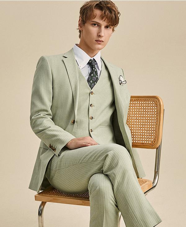 Formal Men's 3 Pieces Mens Suit Notch Lapel Striped Tuxedos (Blazer+Vest+Pants) mens event wear