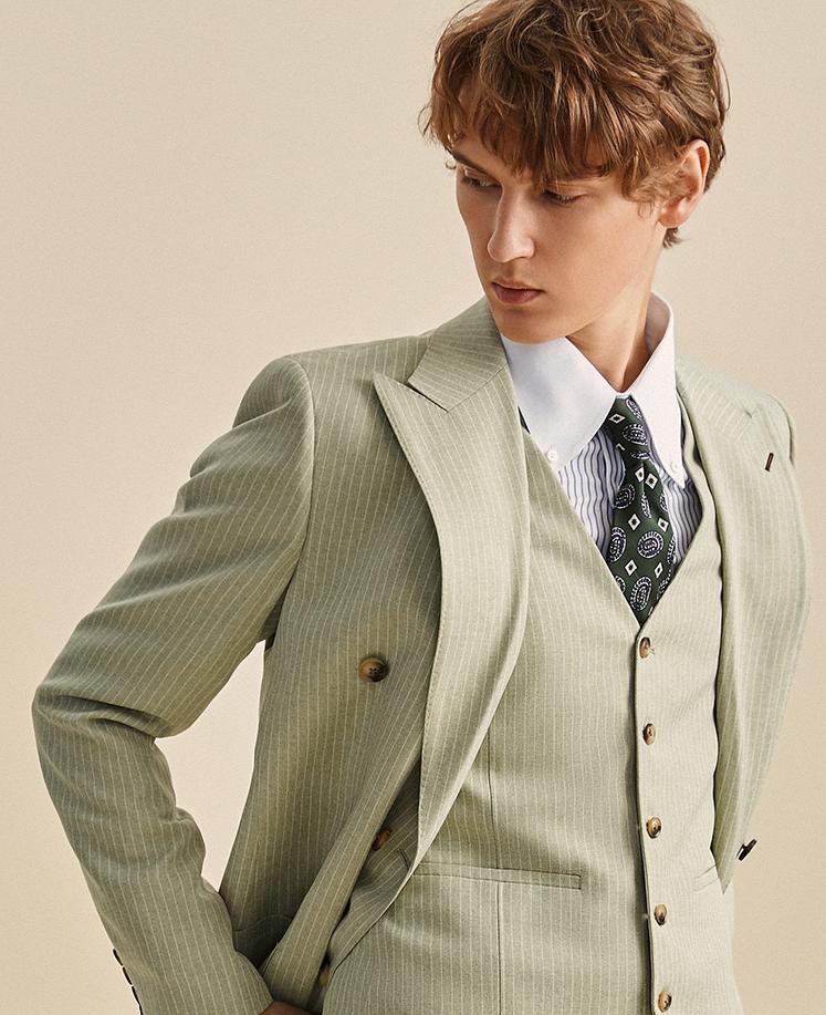 Formal Men's 3 Pieces Mens Suit Notch Lapel Striped Tuxedos (Blazer+Vest+Pants) mens event wear