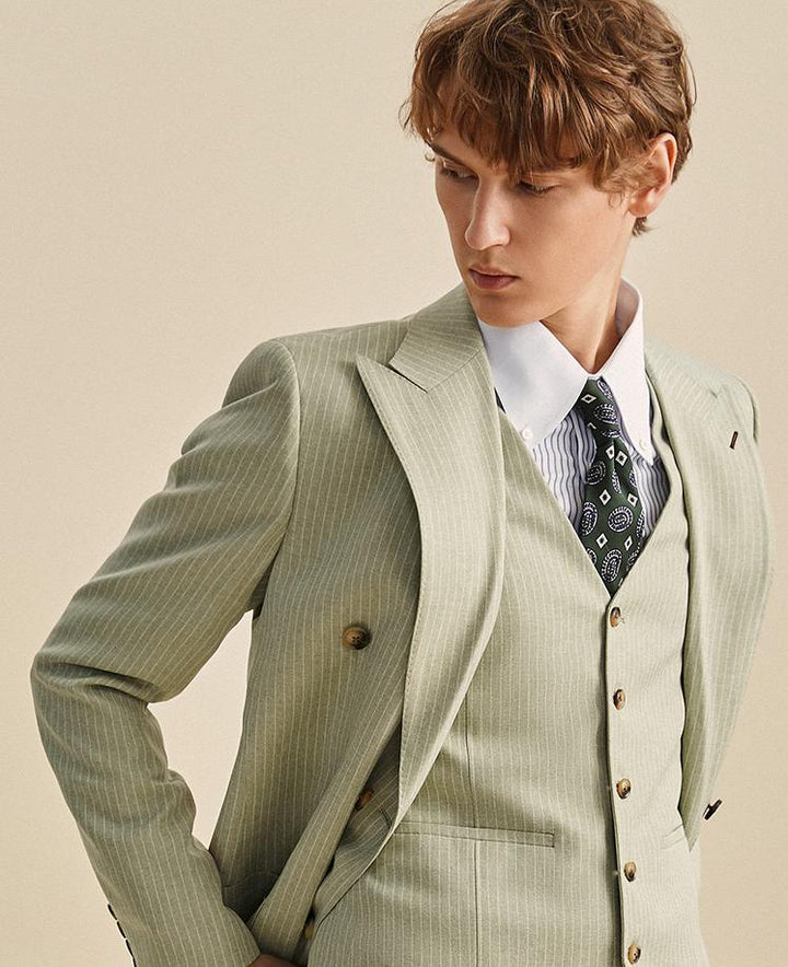 Formal Men's 3 Pieces Mens Suit Notch Lapel Striped Tuxedos (Blazer+Vest+Pants) mens event wear