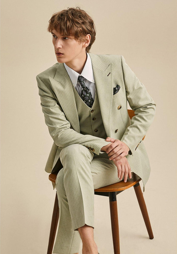 Formal Men's 3 Pieces Mens Suit Notch Lapel Striped Tuxedos (Blazer+Vest+Pants) mens event wear