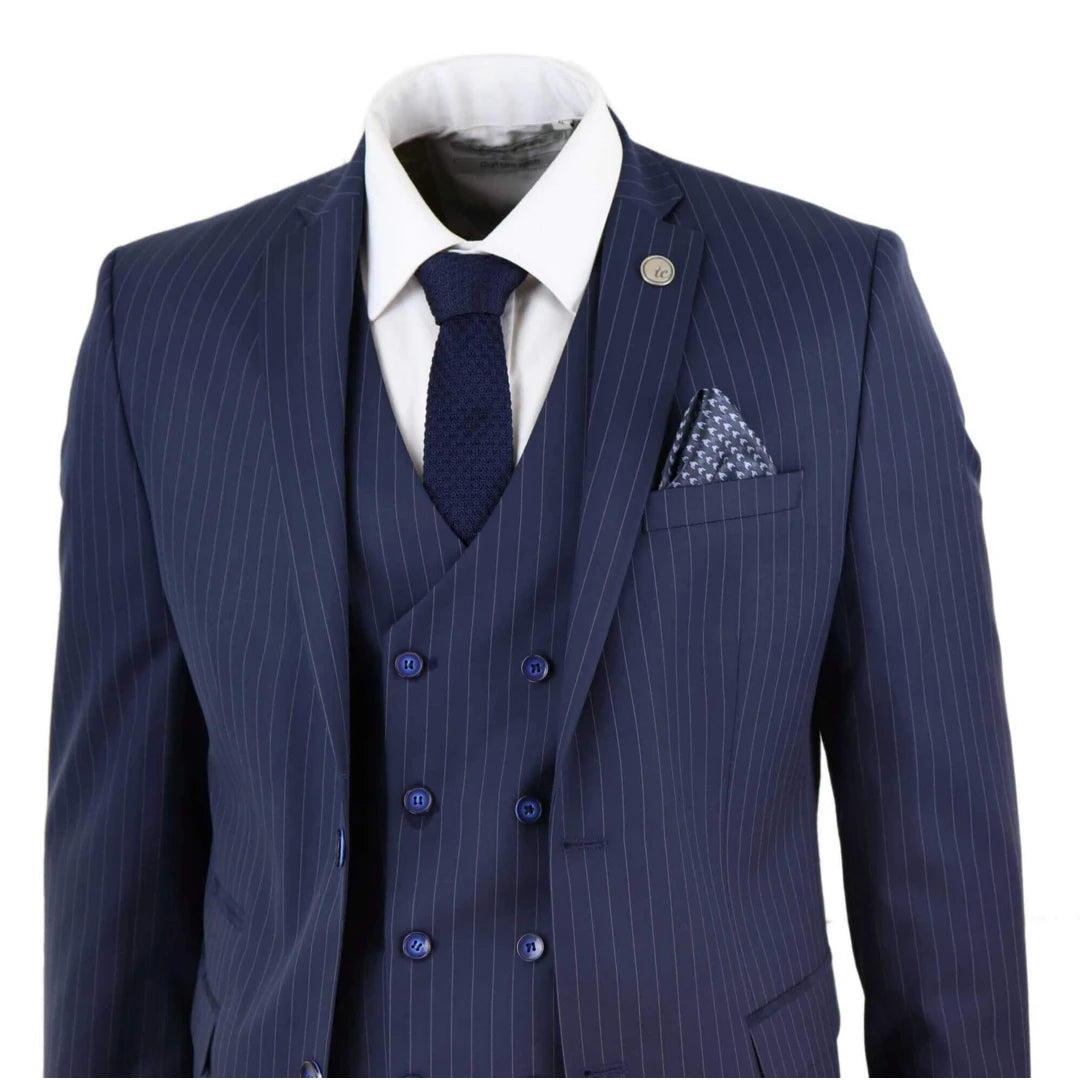 Formal Men's 3 Pieces Mens Suit Notch Lapel Striped Tuxedos (Blazer+Vest+Pants) mens event wear