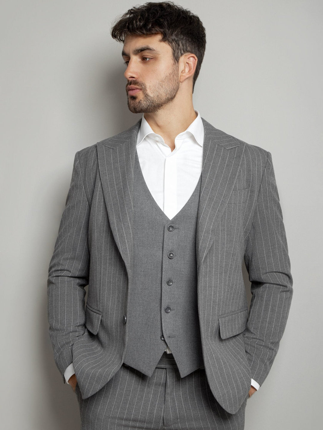 Formal Men's 3 Pieces Mens Suit Notch Lapel Striped Tuxedos (Blazer+Vest+Pants) mens event wear