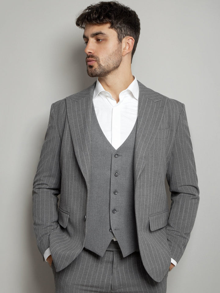 Formal Men's 3 Pieces Mens Suit Notch Lapel Striped Tuxedos (Blazer+Vest+Pants) mens event wear