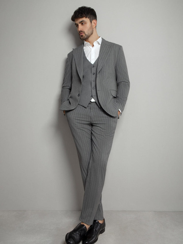 Formal Men's 3 Pieces Mens Suit Notch Lapel Striped Tuxedos (Blazer+Vest+Pants) mens event wear