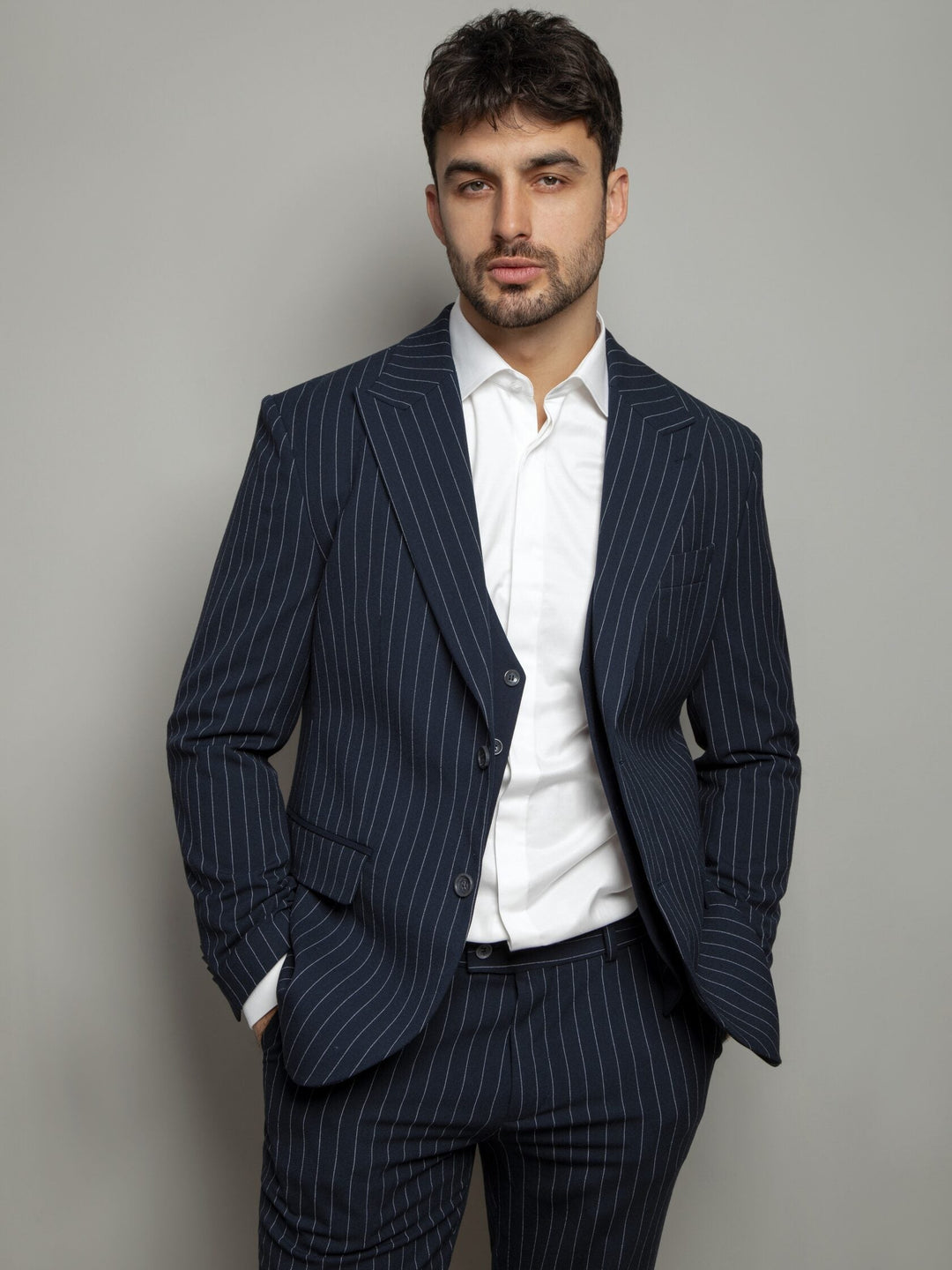 Formal Men's 3 Pieces Mens Suit Notch Lapel Striped Tuxedos (Blazer+Vest+Pants) mens event wear