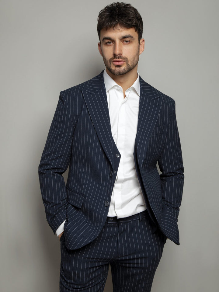 Formal Men's 3 Pieces Mens Suit Notch Lapel Striped Tuxedos (Blazer+Vest+Pants) mens event wear