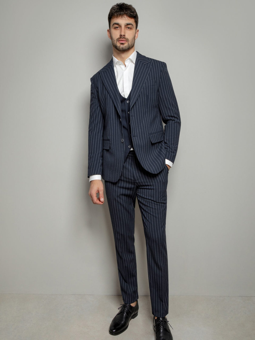 Formal Men's 3 Pieces Mens Suit Notch Lapel Striped Tuxedos (Blazer+Vest+Pants) mens event wear