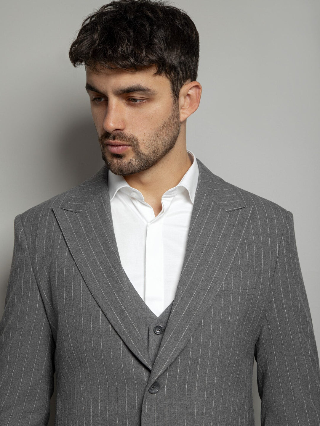 Formal Men's 3 Pieces Mens Suit Notch Lapel Striped Tuxedos (Blazer+Vest+Pants) mens event wear