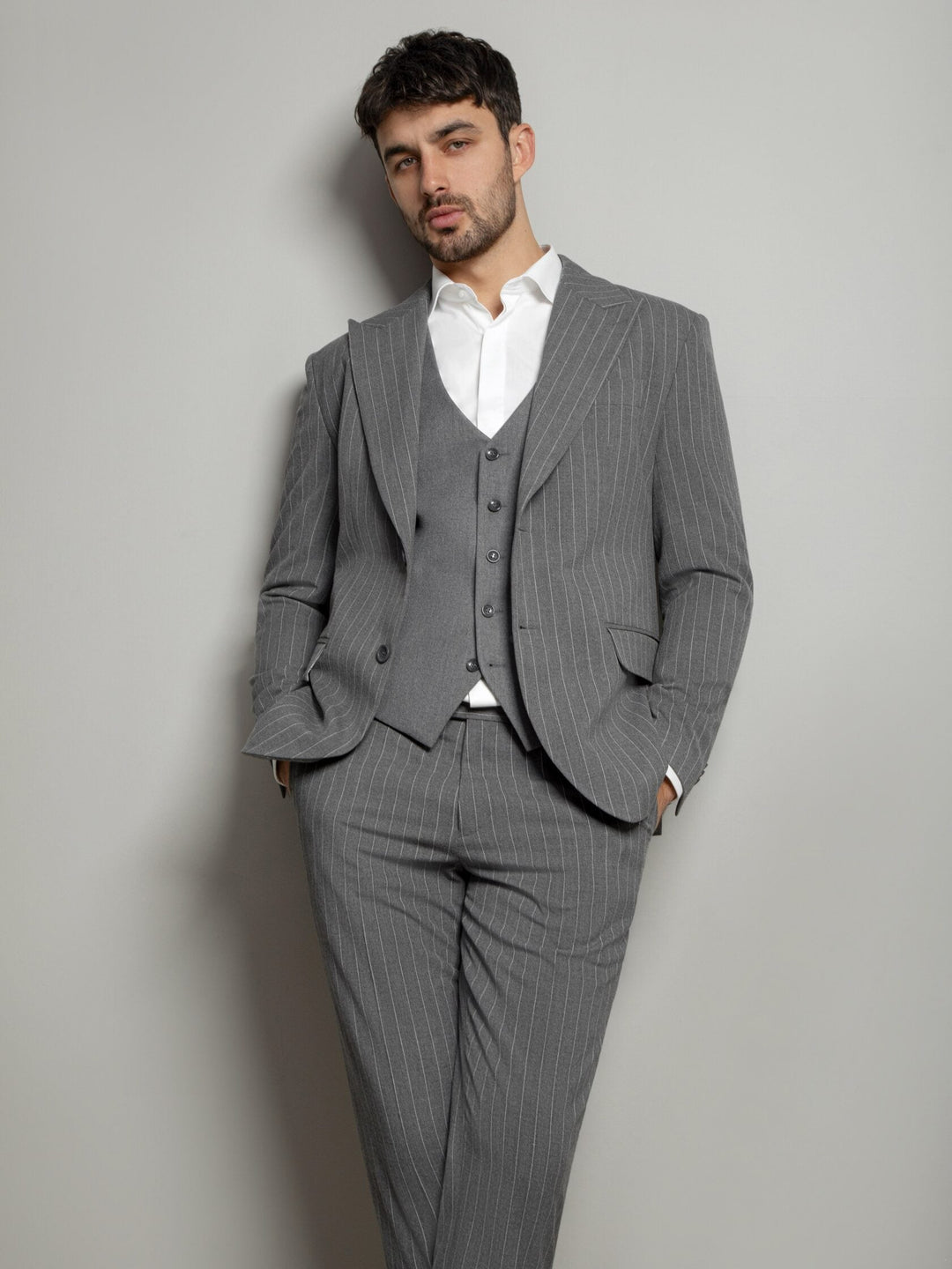 Formal Men's 3 Pieces Mens Suit Notch Lapel Striped Tuxedos (Blazer+Vest+Pants) mens event wear