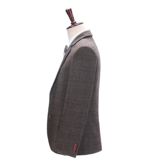Formal Men's Business Coffee Plaid Notch Lapel Blazer mens event wear