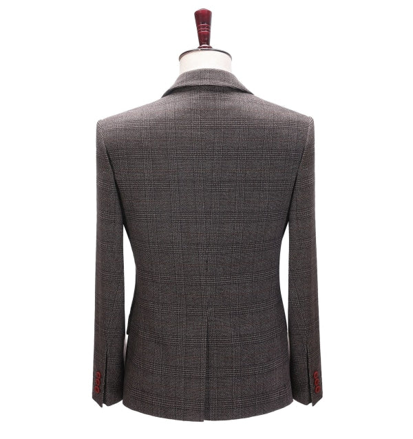Formal Men's Business Coffee Plaid Notch Lapel Blazer mens event wear