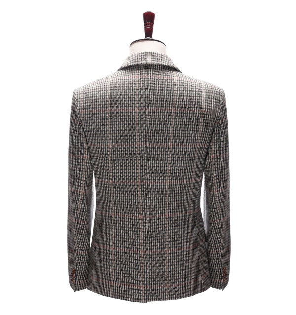 Formal Men's Business Khaki Plaid Notch Lapel Blazer mens event wear