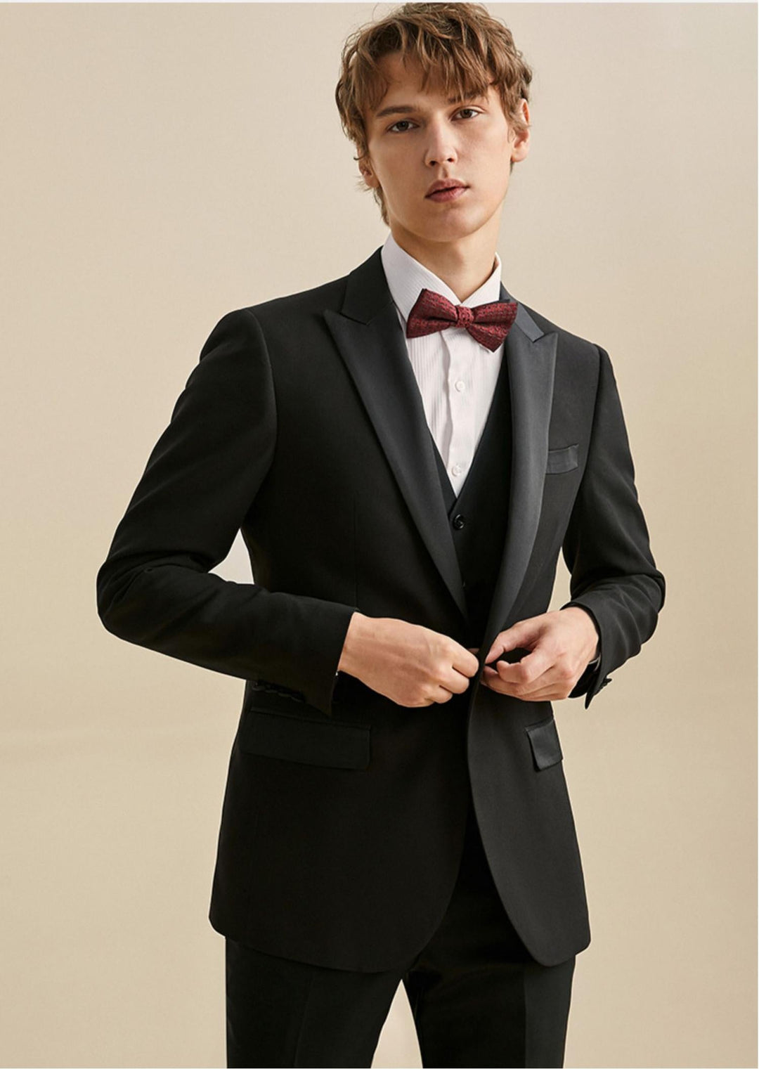 Formal Men's Suits Slim Fit 3 Pieces Peak Lapel Tuxedos (Blazer + Vest + Pant) mens event wear