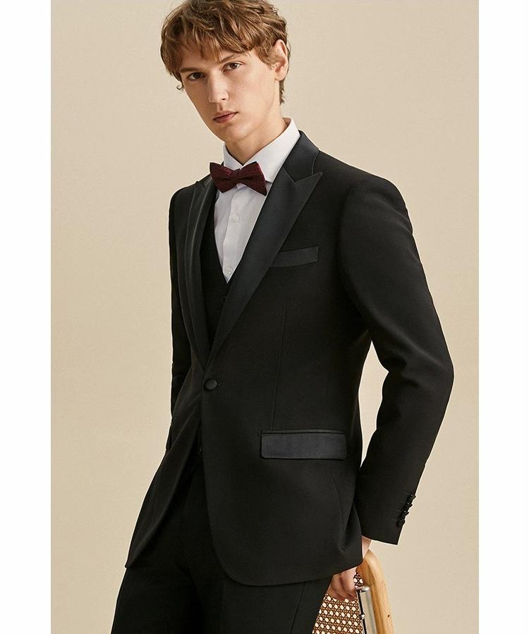 Formal Men's Suits Slim Fit 3 Pieces Peak Lapel Tuxedos (Blazer + Vest + Pant) mens event wear