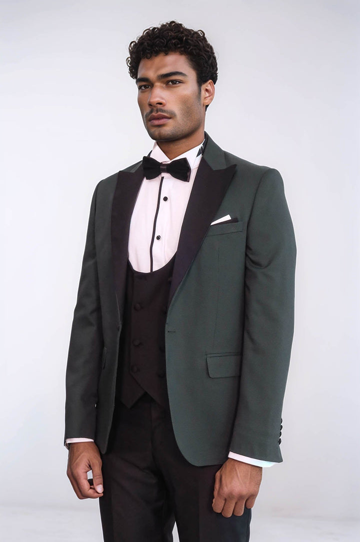 Formal Men's Suits Slim Fit 3 Pieces Peak Lapel Tuxedos (Blazer+Vest+ Pant) mens event wear
