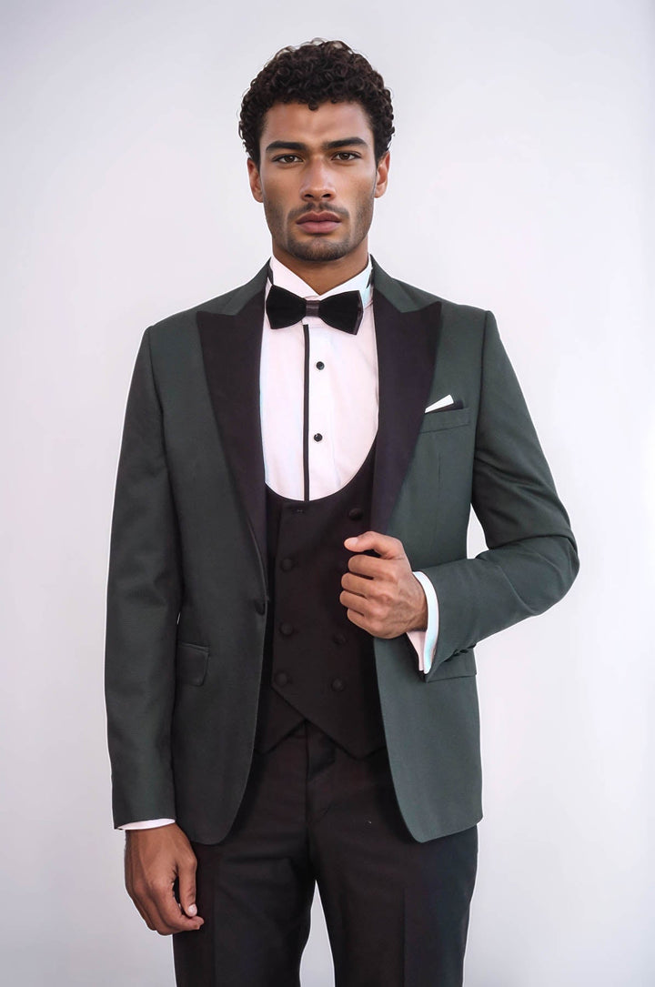 Formal Men's Suits Slim Fit 3 Pieces Peak Lapel Tuxedos (Blazer+Vest+ Pant) mens event wear