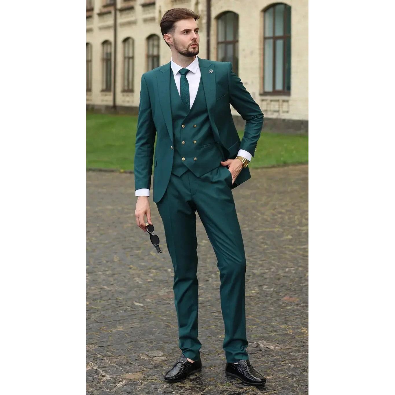 Formal Men's Suits Slim Fit Pieces Peak Lapel Tuxedos (Blazer+