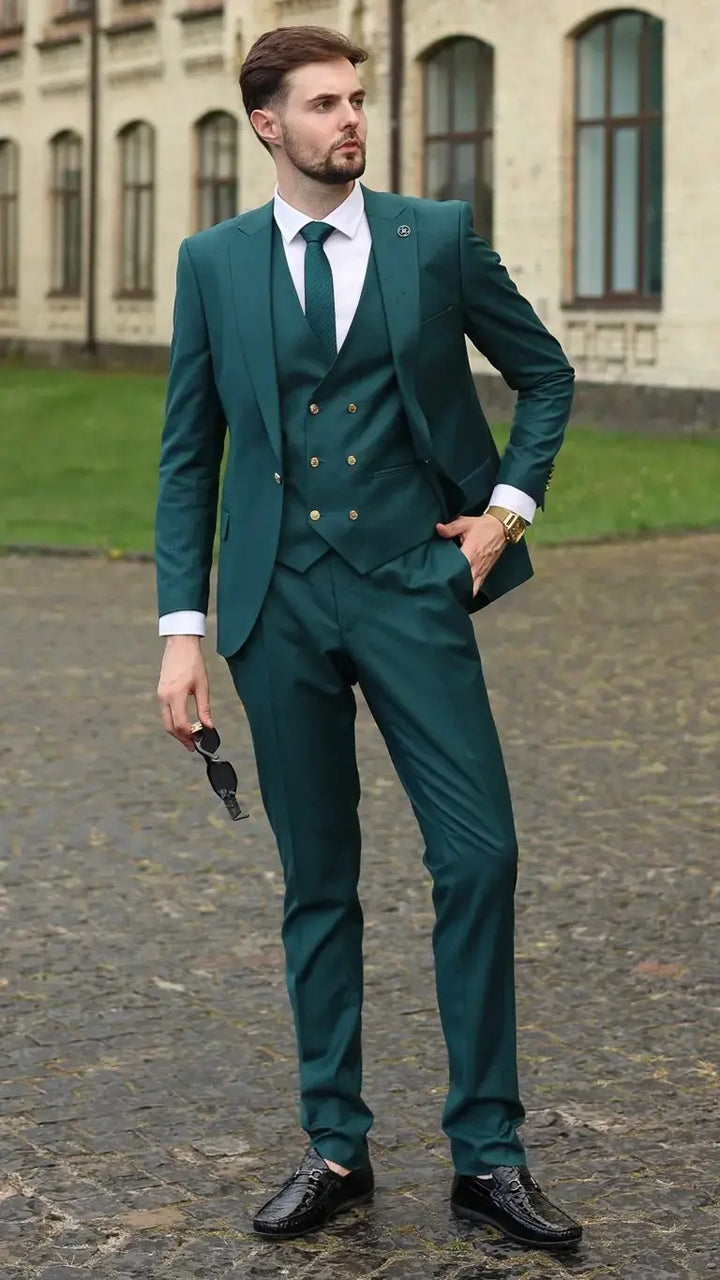 Formal Men's Suits Slim Fit 3 Pieces Peak Lapel Tuxedos (Blazer+Vest+ Pant) mens event wear