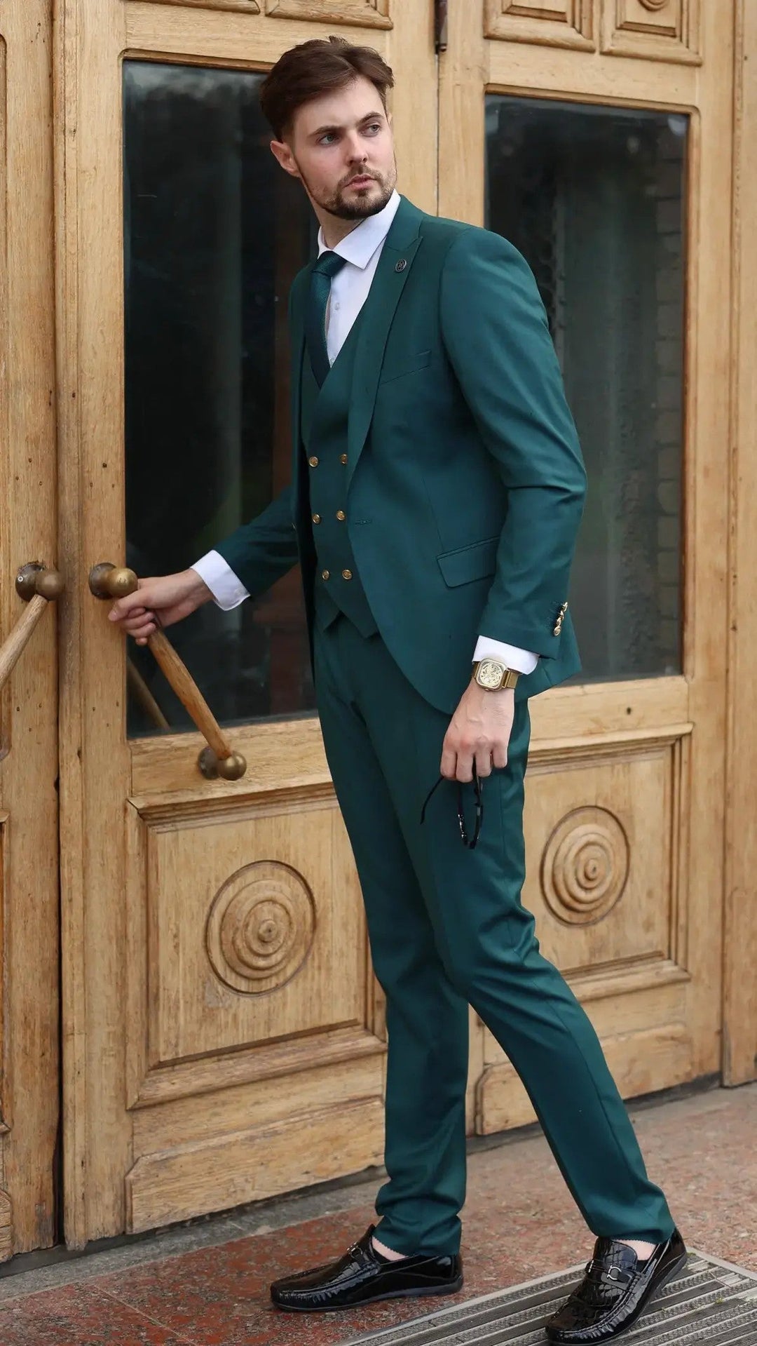 Formal Men's Suits Slim Fit 3 Pieces Peak Lapel Tuxedos (Blazer+Vest+ Pant) mens event wear