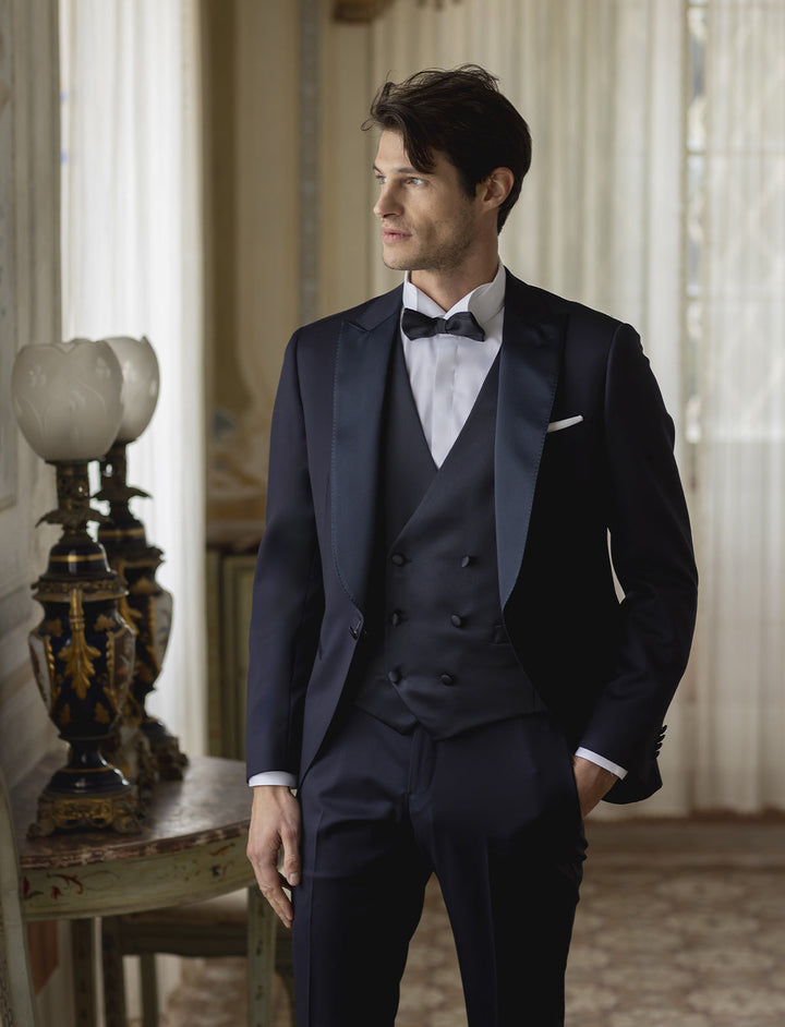 Formal Men's Suits Slim Fit 3 Pieces Peak Lapel Tuxedos (Blazer+Vest+ Pant) mens event wear