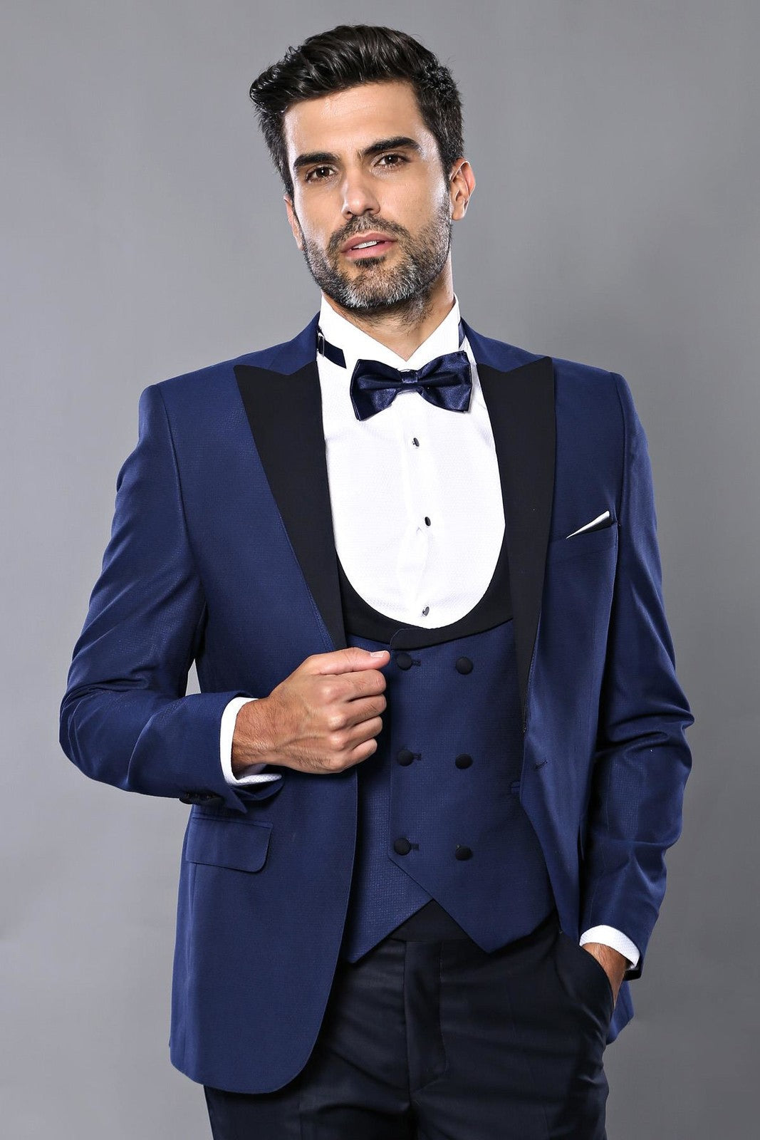 Formal Men's Suits Slim Fit 3 Pieces Peak Lapel Tuxedos For Prom(Blazer+Vest+ Pant) mens event wear