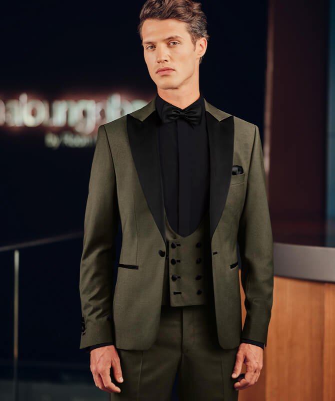 Formal Men's Suits Slim Fit 3 Pieces Peak Lapel Tuxedos For Prom(Blazer+Vest+ Pant) mens event wear