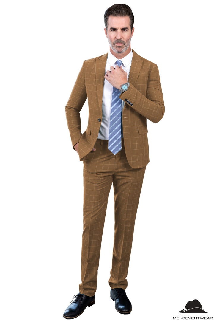Formal Mens Suit 2 Pieces Business Plaid Solid Peak Lapel Tuxedos (Blazer+Pants) mens event wear