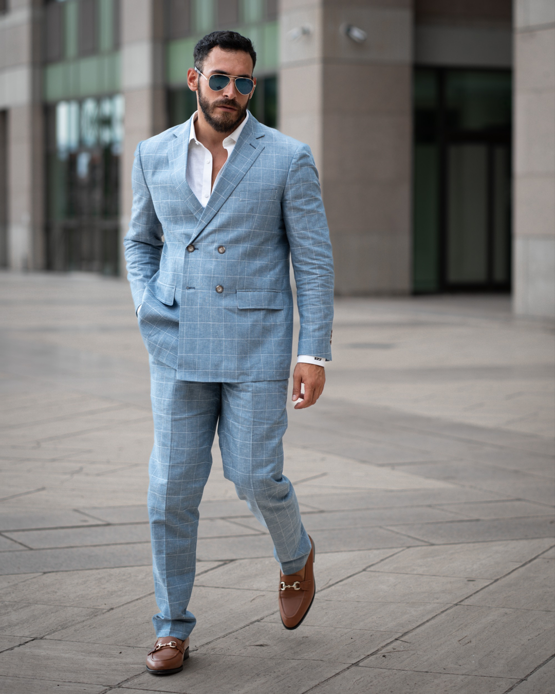 Men's 2 Pieces Formal Plaid Peak Lapel Double Breasted Suit (Blazer+Pants) mens event wear