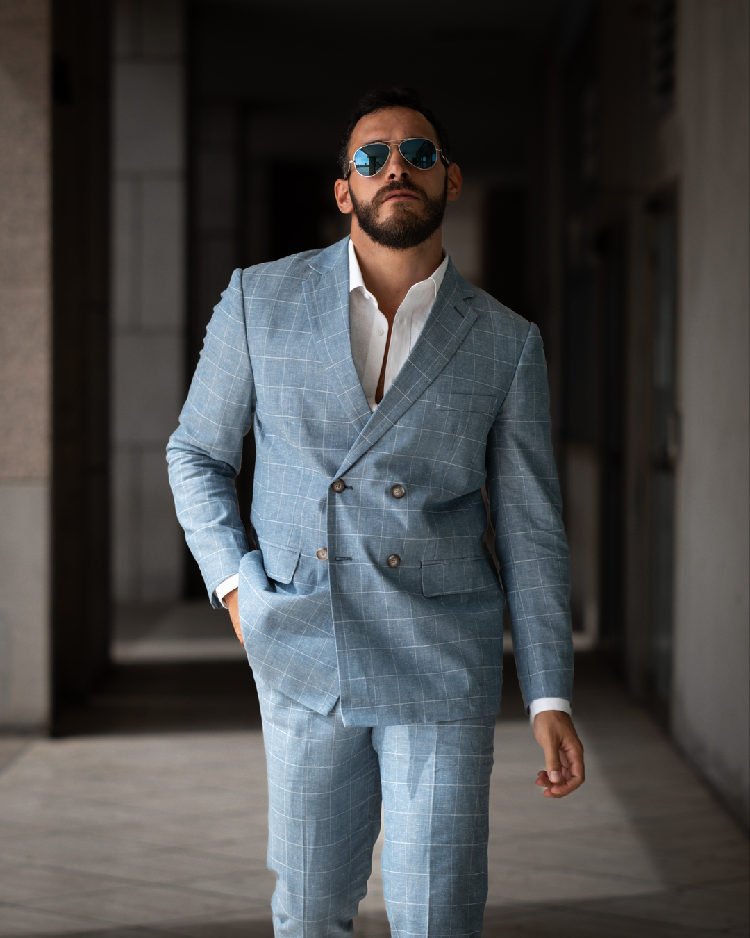 Men's 2 Pieces Formal Plaid Peak Lapel Double Breasted Suit (Blazer+Pants) mens event wear