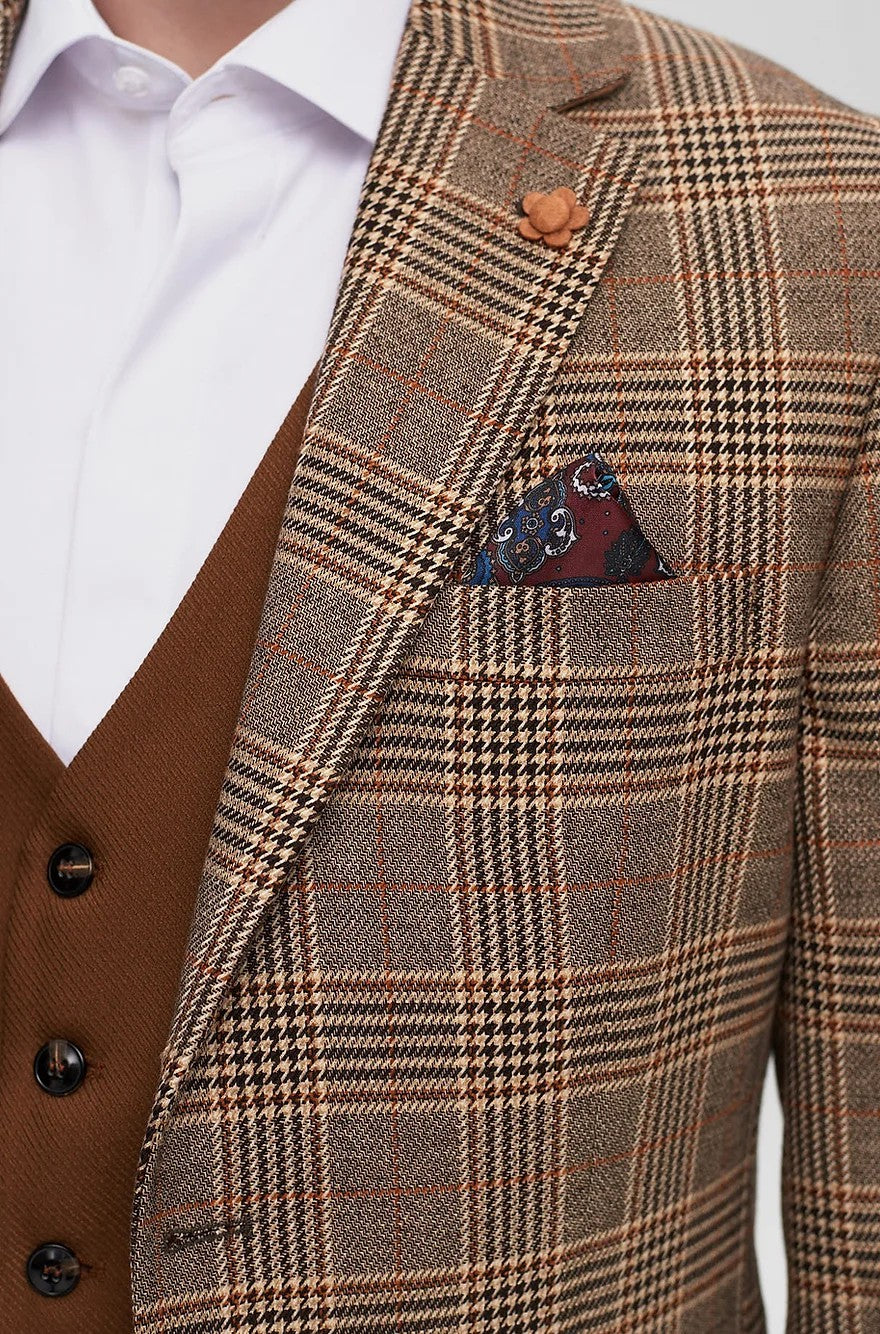 Men's 3 Pieces Formal Plaid Notch Lapel Suit (Blazer+Vest+Pants) mens event wear