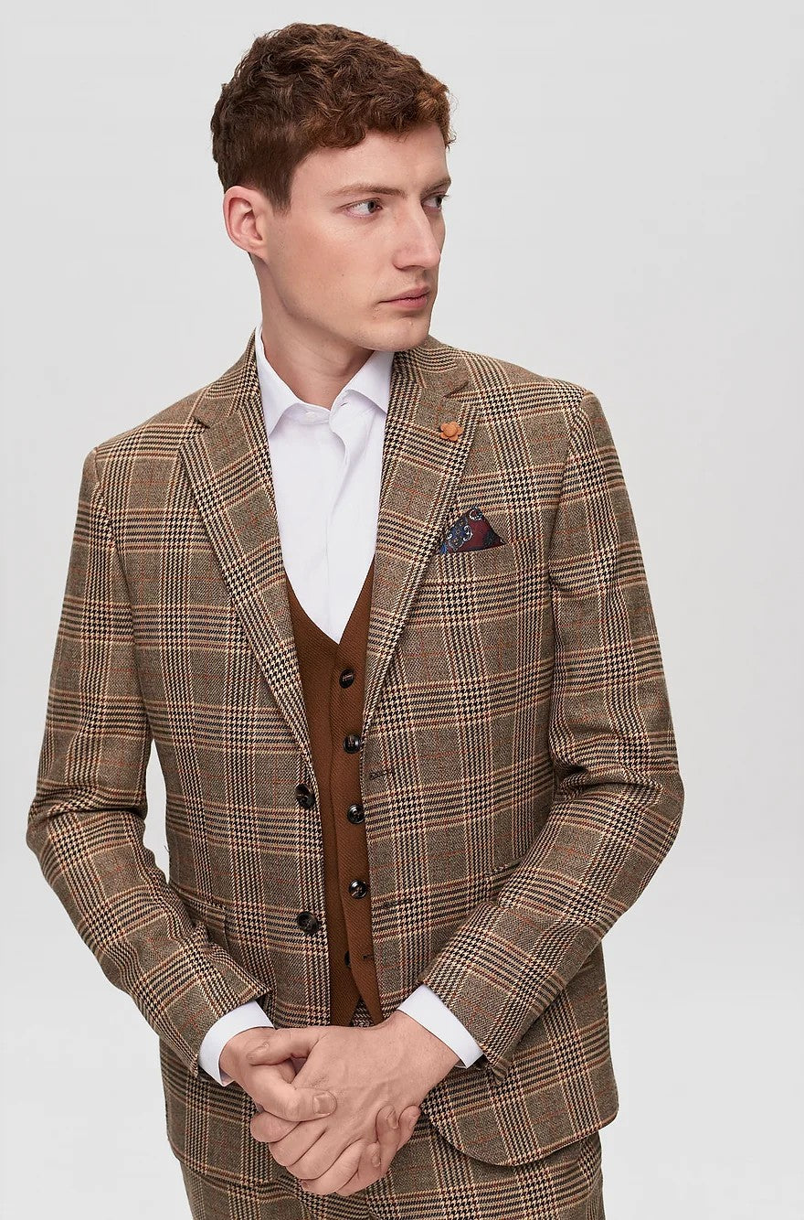 Men's 3 Pieces Formal Plaid Notch Lapel Suit (Blazer+Vest+Pants) mens event wear