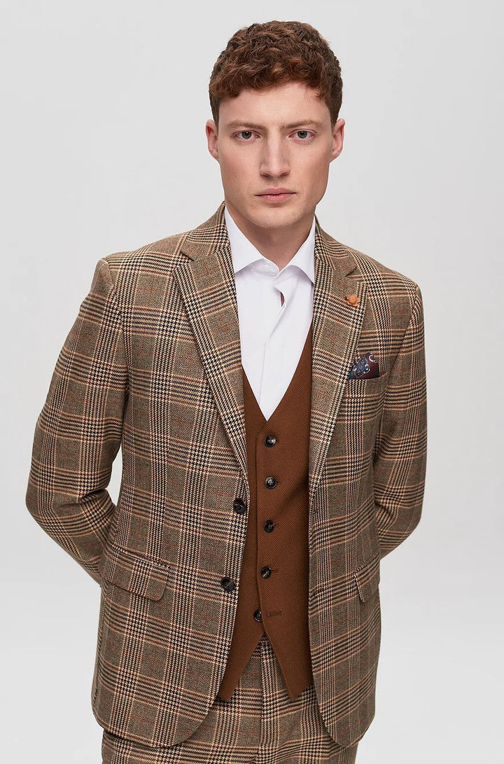 Men's 3 Pieces Formal Plaid Notch Lapel Suit (Blazer+Vest+Pants) mens event wear