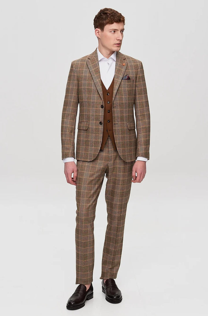 Men's 3 Pieces Formal Plaid Notch Lapel Suit (Blazer+Vest+Pants) mens event wear