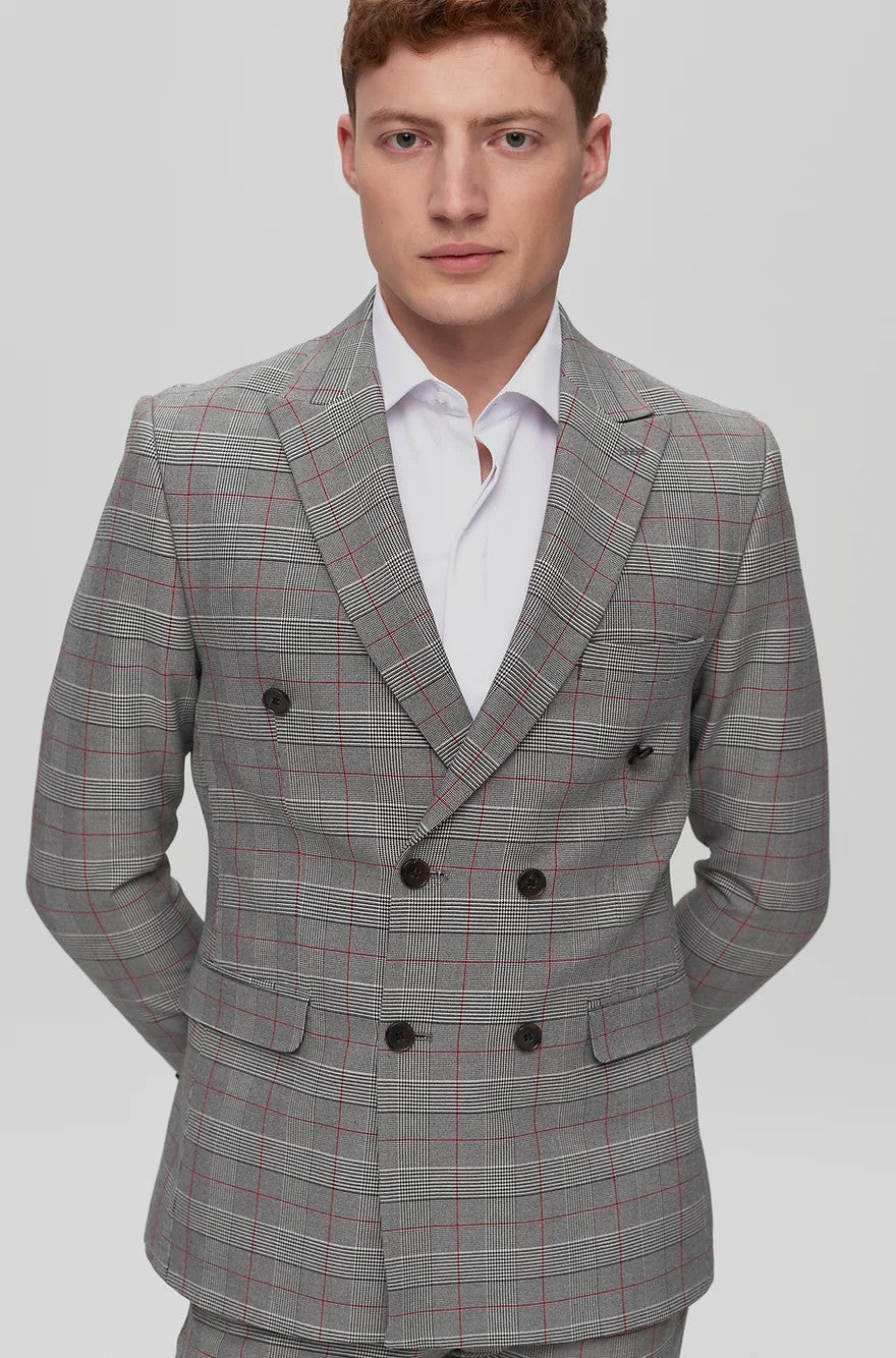 Men's 3 Pieces Formal Plaid Peak Lapel Double Breasted Suit (Blazer+Pants) mens event wear