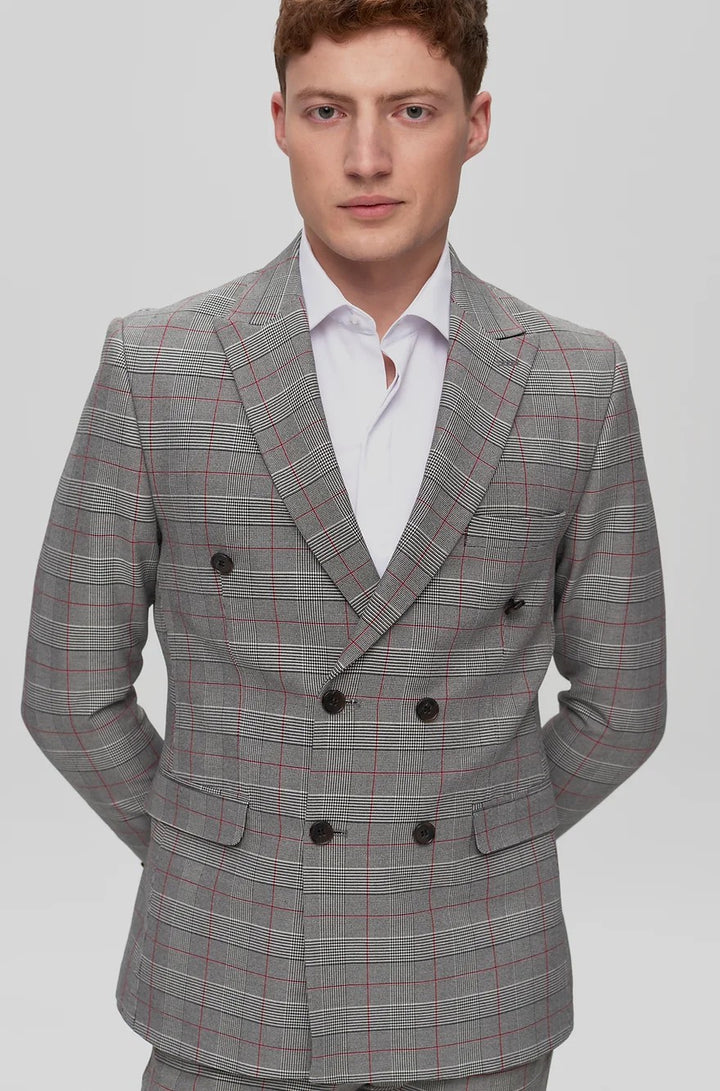 Men's 3 Pieces Formal Plaid Peak Lapel Double Breasted Suit (Blazer+Pants) mens event wear
