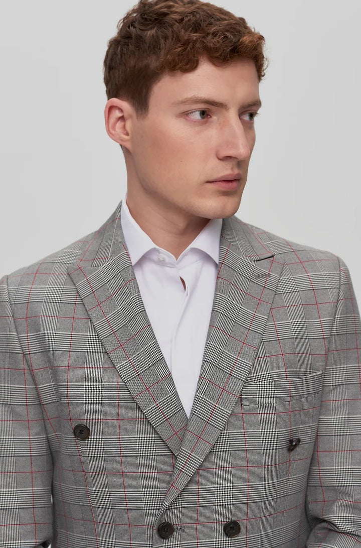 Men's 3 Pieces Formal Plaid Peak Lapel Double Breasted Suit (Blazer+Pants) mens event wear