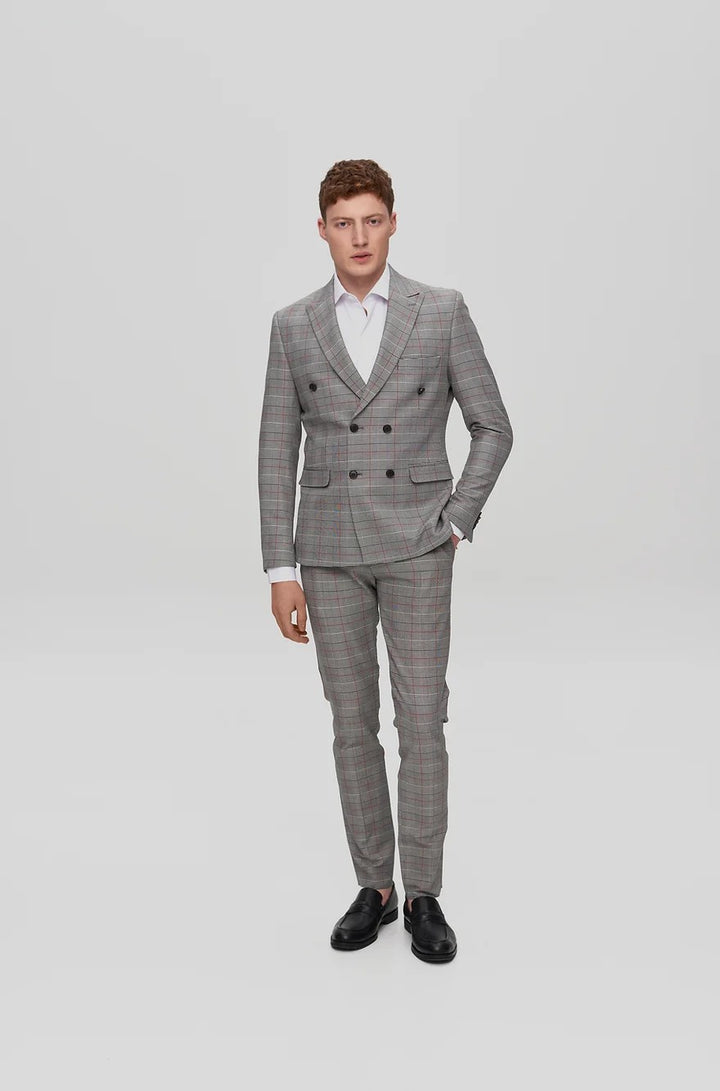 Men's 3 Pieces Formal Plaid Peak Lapel Double Breasted Suit (Blazer+Pants) mens event wear