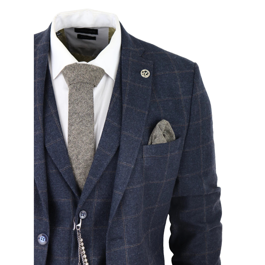 Men's 3 Pieces Mens Formal Tweed Plaid Notch Lapel Suit (Blazer+vest+Pants) mens event wear