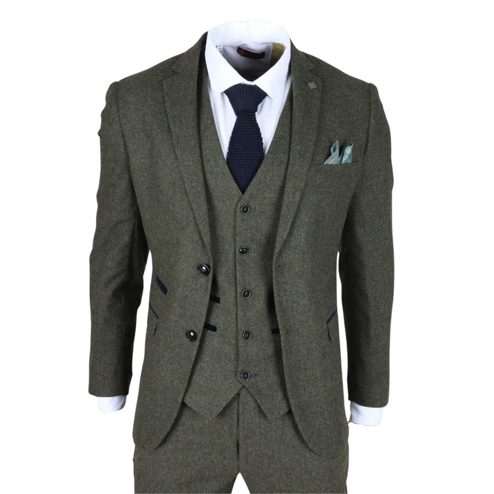 Men's Casual 3 Pieces Mens Suit Tweed Notch Lapel Tuxedos (Blazer+vest+Pants) mens event wear