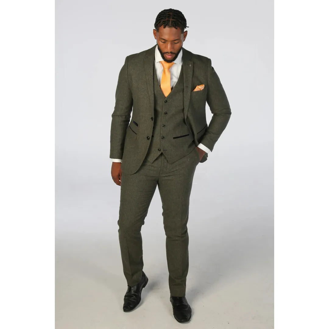 Men's Casual 3 Pieces Mens Suit Tweed Notch Lapel Tuxedos (Blazer+vest+Pants) mens event wear