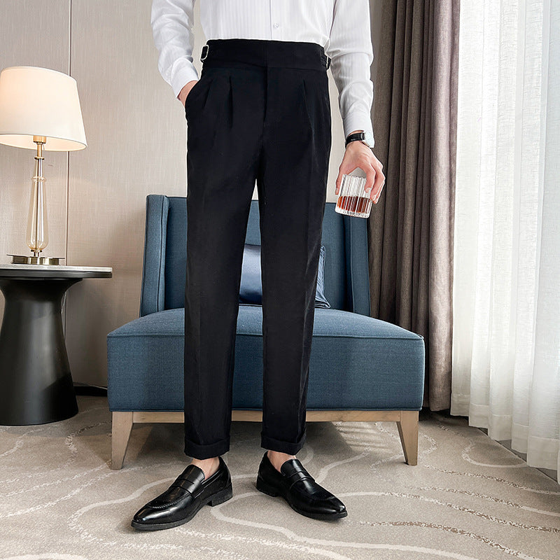 fitted lace wedding dress Men's Navy Check Dress Pants: Performance Stretch