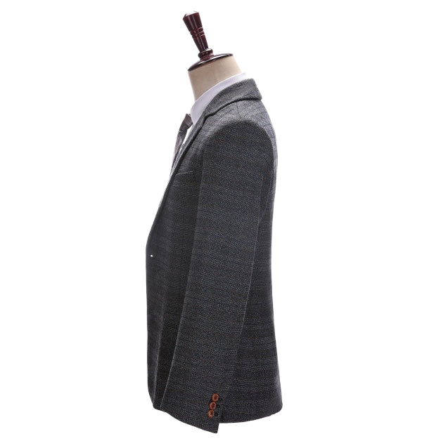 Men's Formal Dark Grey Plaid Notch Lapel Blazer mens event wear