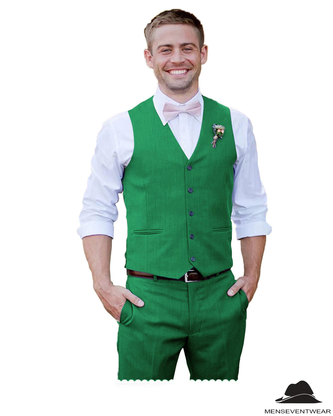 2 Pieces Mens Suit Flat V Neck Vest Suit For Wedding (Vest + Pants) mens event wear