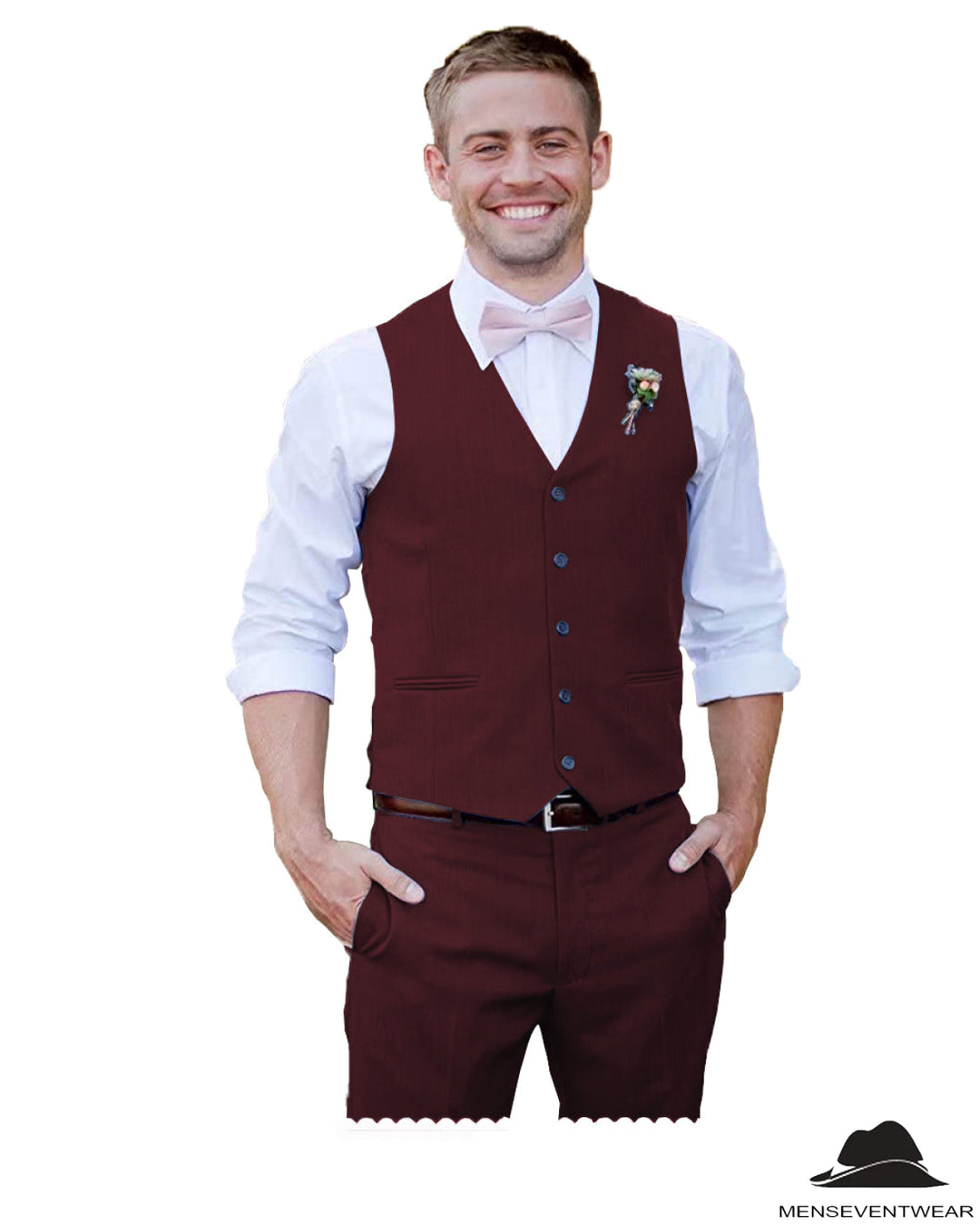 2 Pieces Mens Suit Flat V Neck Vest Suit For Wedding (Vest + Pants) mens event wear