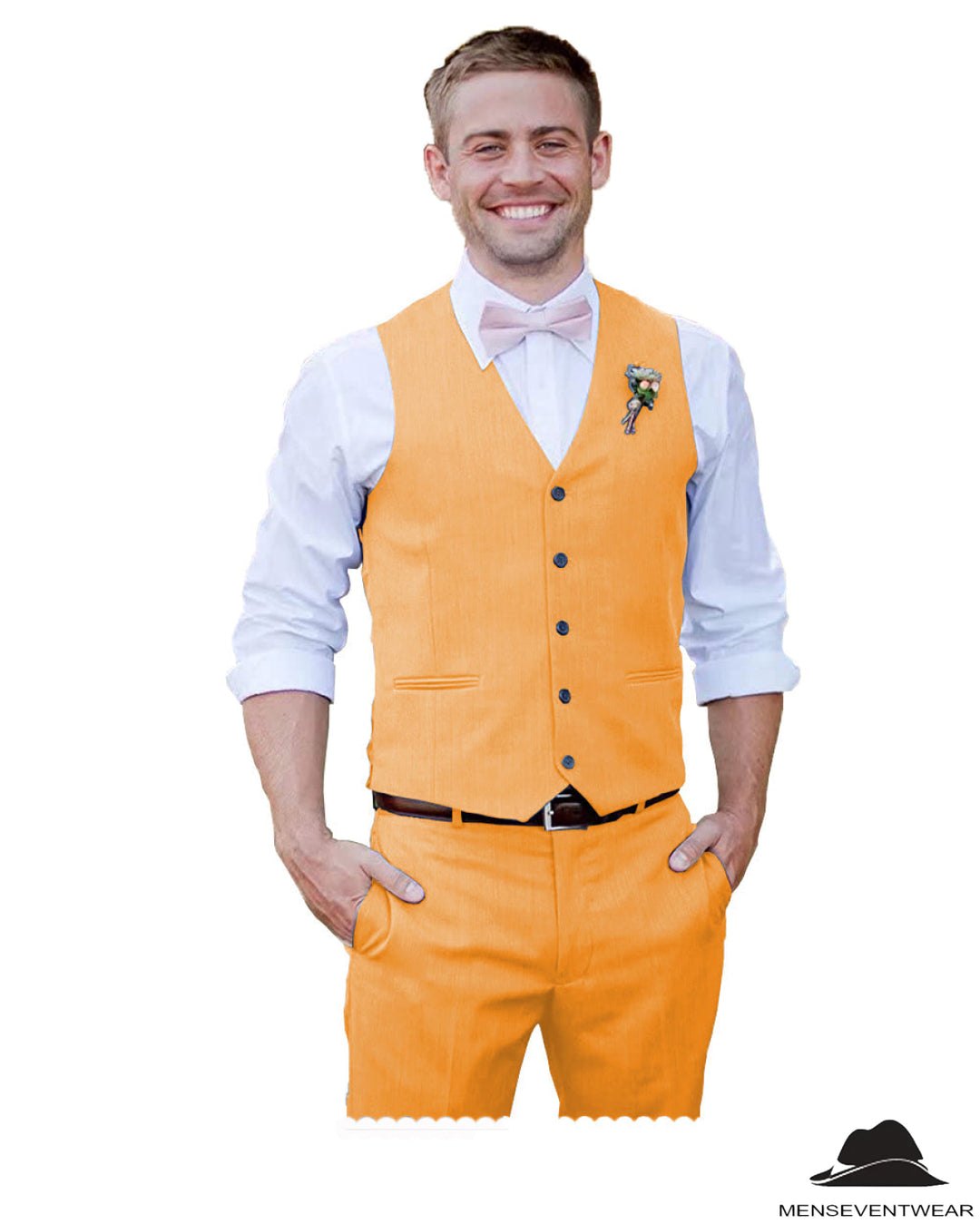 2 Pieces Mens Suit Flat V Neck Vest Suit For Wedding (Vest + Pants) mens event wear